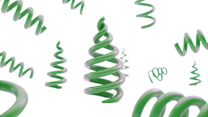 Green Spirals and Twists on White Background