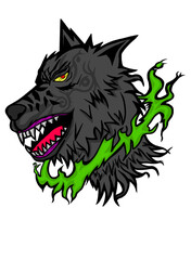 Fototapeta premium Stylized Wolf Head with Neon Green Flames