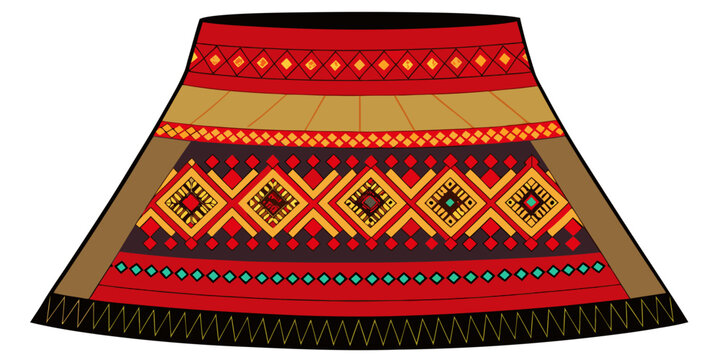 Traditional Lao Hand-Woven Silk Fabric with Red and Black Geometric Diamonds, Close-up of Authentic Lao Silk Craftsmanship featuring Traditional Tribal Motifs