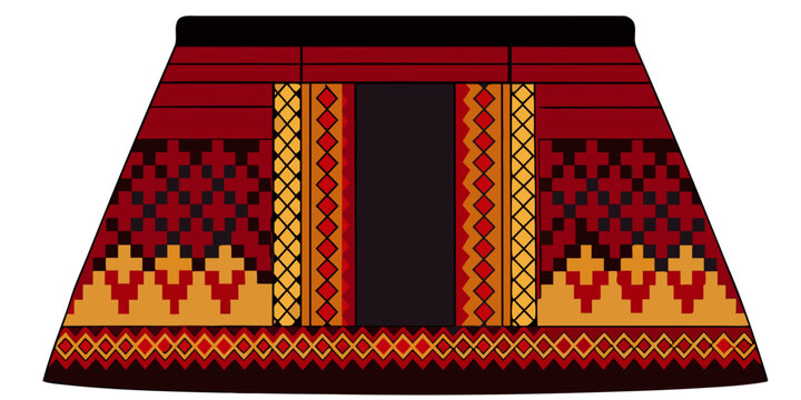Traditional Lao Hand-Woven Silk Fabric with Red and Black Geometric Diamonds, Close-up of Authentic Lao Silk Craftsmanship featuring Traditional Tribal Motifs