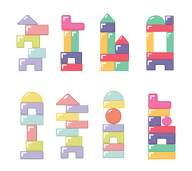 Colorful pastel tower brick toy stack for fun play children game