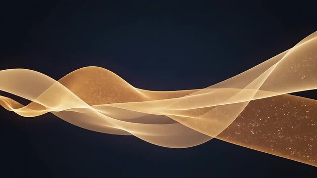 Dynamic motion graphic template showcasing abstract waves flowing across a dark background with golden hues