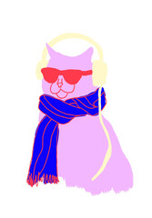 Pink cat listening music