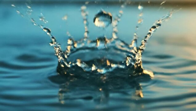 Water drop creating a splash and ripples on the surface.