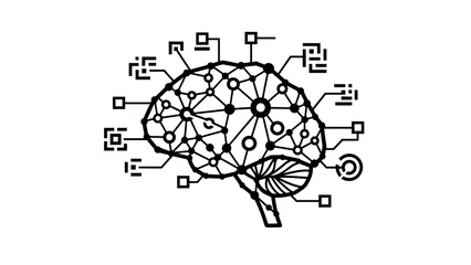 Obraz premium Stylized brain with interconnected nodes and circuits representing artificial intelligence learning and data processing in digital format