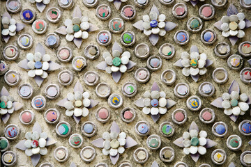 Decorative Wall with Colorful Flower Shapes and Circular Patterns