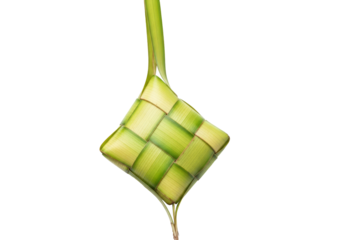 ketupat woven palm leaf rice cake for eid ramadan on white background