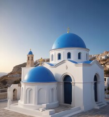 Traditional Greek architecture with a blue-domed church,  ocean blue , greek architecture