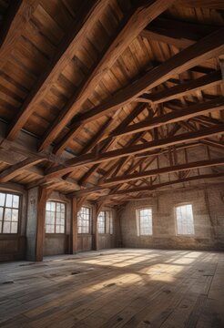 Wooden beams and rafters exposed in old photography studio ceiling,  beams,  rustic decor