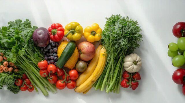 Banana apple tomato bell pepper zucchini strawberry fresh organic colorful assortment vibrant