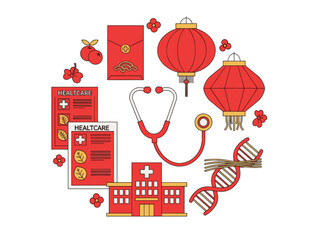 A minimalist illustration of a single red flower against a clean white background. Ideal for springtime concepts, or as a decorative element in digita