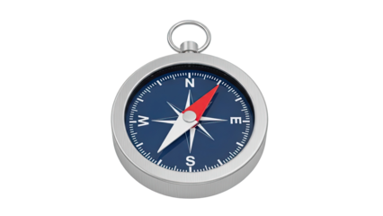 Close-up of a traditional compass with blue dial and silver casing