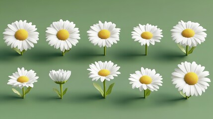 Nine Adorable White Daisies on a Mint Green Background