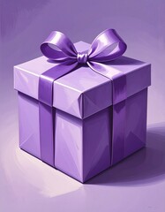 Obraz premium Elegant Purple Gift Box with a Silk Ribbon and Bow, Perfect for Special Occasions.
