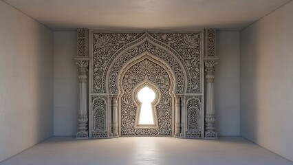 Empty square room with Fairytale Oriental, Indian or Arabian arch