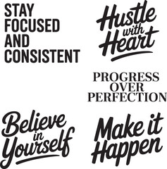 Obraz premium Motivational typography set quotes about focus hustle progress believe and making things happen