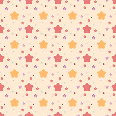 Cute Pastel Stars and Flowers Seamless Print