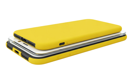 Yellow Smartphone Cases Stacked on Devices
