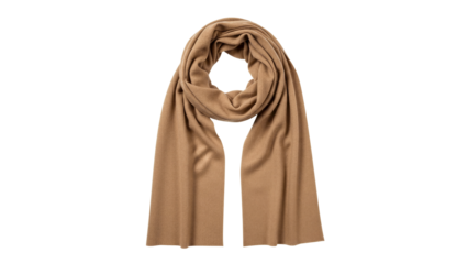 Soft beige scarf elegantly draped on a mannequin isolated on transparent background for fashion display