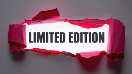 Revealed message shows bold black text for limited edition announcement glimpsed through torn pink paper revealing white light