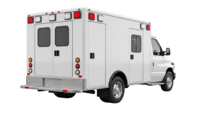 White ambulance vehicle isolated on transparent background with clear details and design features