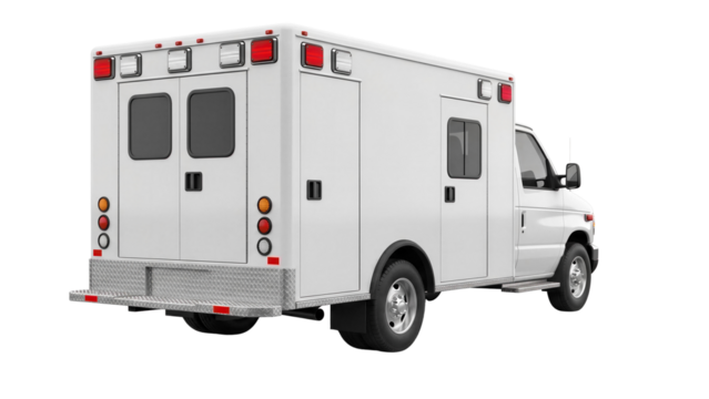 White ambulance vehicle isolated on transparent background with clear details and design features - Powered by Adobe