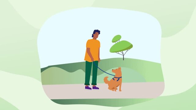 Urban Park Lifestyle with Skater, Seniors Conversation and Dog Walking