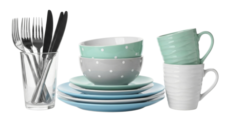 Kitchenware and Tableware Set: Plates, Bowls, Mugs, and Cutlery
