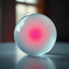Frosted glass sphere reflects subtle crimson light, a single starburst out of focus against muted tones, evoking quiet wonder,  abstract,  muted