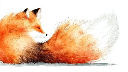 A beautifully illustrated fox with vibrant orange fur and a flowing tail, showcasing a blend of artistic strokes and colors.