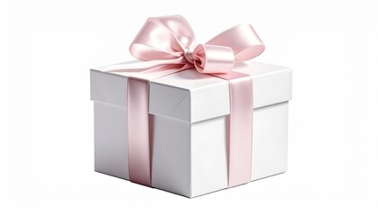 Fototapeta premium Elegant White Gift Box with Pink Ribbon and Bow, Perfect for Special Occasions and Celebrations.