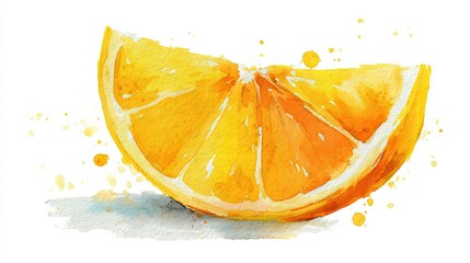 A vibrant watercolor illustration of a juicy orange slice, showcasing its bright yellow color and fresh texture.