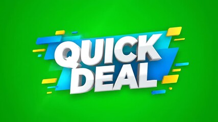 Quick Deal 3D Text Graphic. Modern Promotional Design with Vibrant Colors on Green Background. - Powered by Adobe