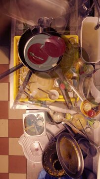 Dirty dishes timelapse, seamless loop.