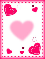 Valentines frame card border template with hearts illustration on transparent background.