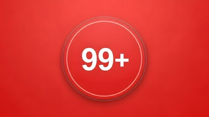 Vibrant red circular notification badge displaying '99+' indicating numerous unread messages, new updates, or high activity count for app interfaces and digital platforms