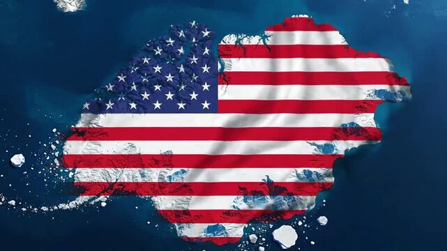 Animation of Greenland map covered by the US flag