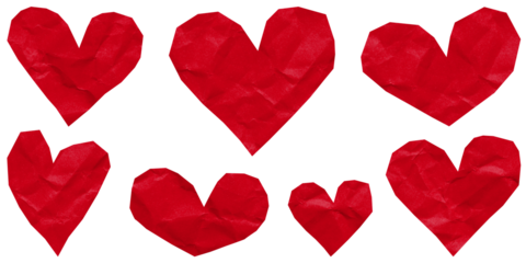 Saturated vermilion red color crumpled paper texture, template wrinkly background with copy space