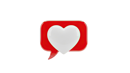 3D Red Speech Bubble with White Heart Icon