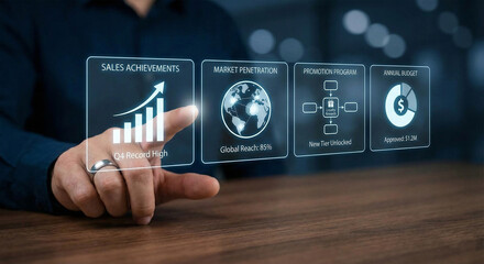 businessman hand pushing a button on the screen