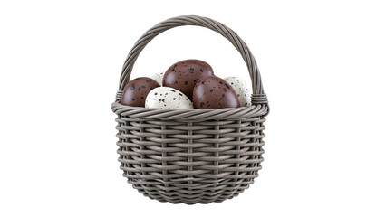 Wicker Basket Filled with Speckled Easter Eggs