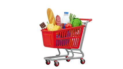 Red Shopping Cart Full of Groceries
