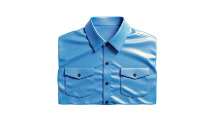 Blue Faux Leather Long-Sleeve Shirt with Pocket Detail