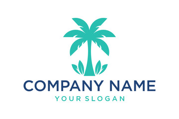 Stylized Palm Tree Logo Vector Design for Company Branding and Tropical Themes © stock