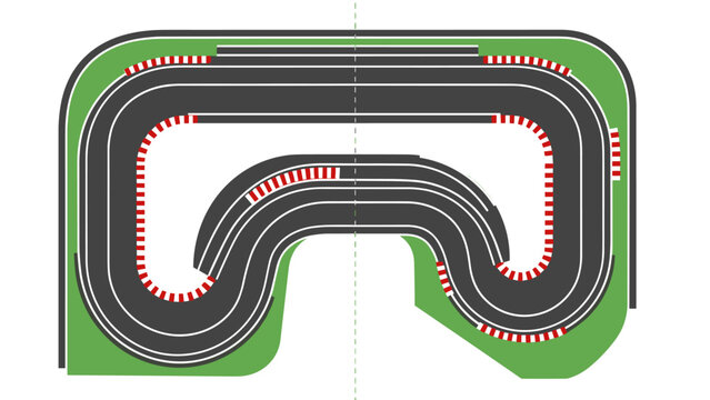 Slot car track with straight and curved sections from above