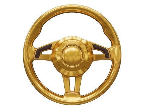 Golden Car Steering Wheel CloseUp with Reflection.