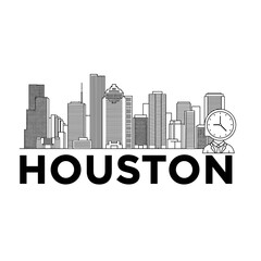 Fototapeta premium Houston Skyline With Clock Character Illustration