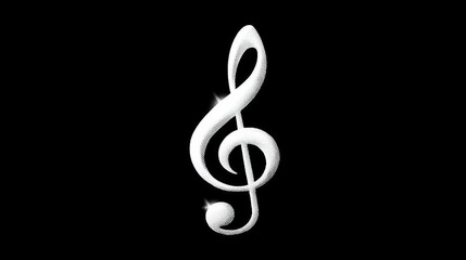 Obraz premium Elegant metallic treble clef glows against a pure black backdrop, creating a luxurious, minimalist symbol ideal for music branding, concert posters, or creative logos.