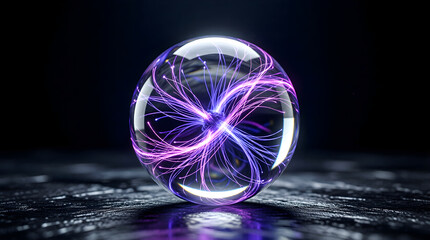 Qubit levitating over a dark reflective surface - futuristic quantum computing technology