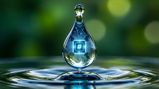 Quantum computing metaphor with glowing circuit in water droplet - breakthrough technology concept - Powered by Adobe
